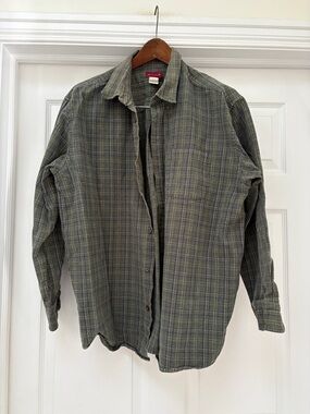 Hunt Club Olive Green Plaid Button-Down Shirt